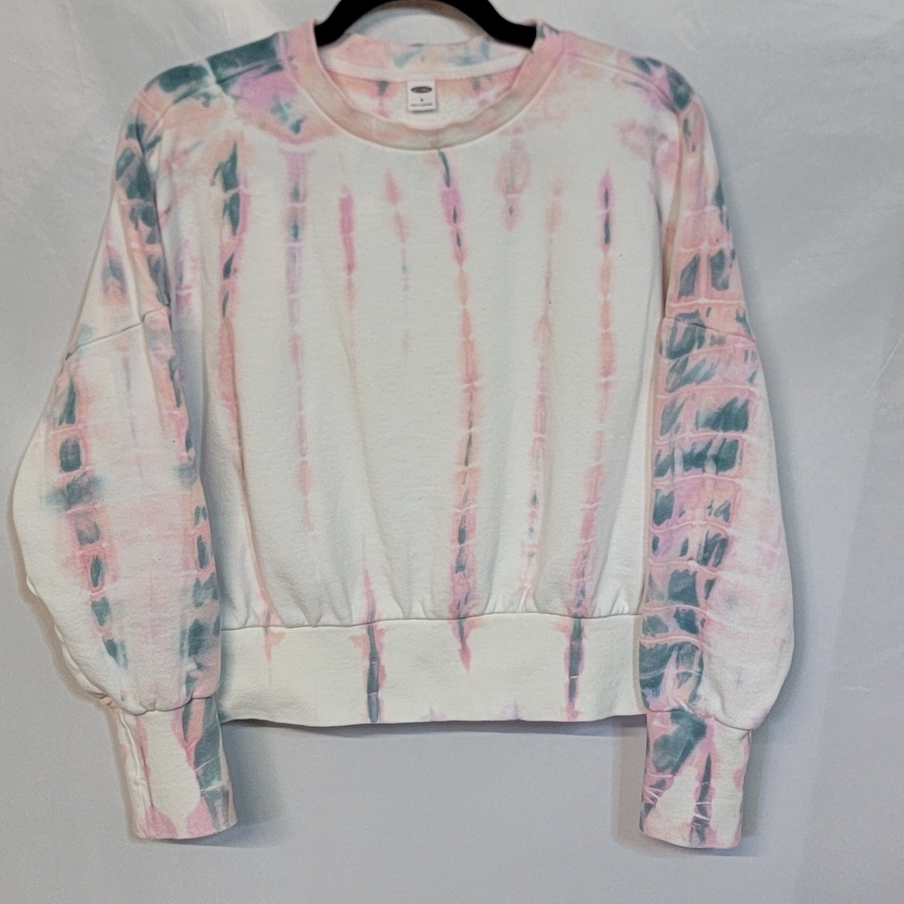 Old Navy Women's Pink and Blue Crop  Tie-Dye Sweatshirt Size Medium
